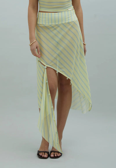 Mesh Asymmetric Skirt - Striped