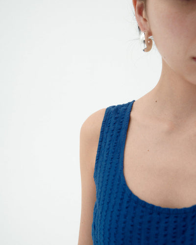 Raflesia Seersucker Jumpsuit - Cobalt Blue