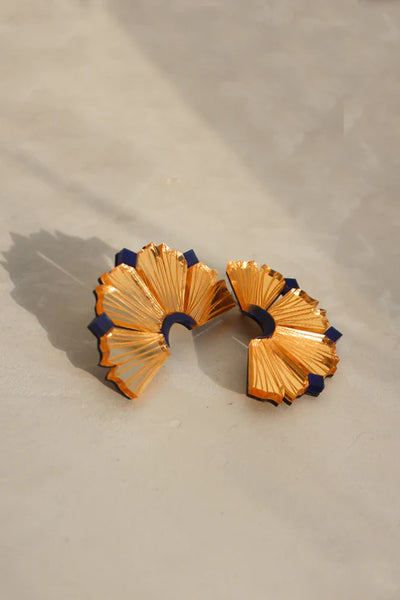 Nalla Earrings (Large) - Gold & Navy