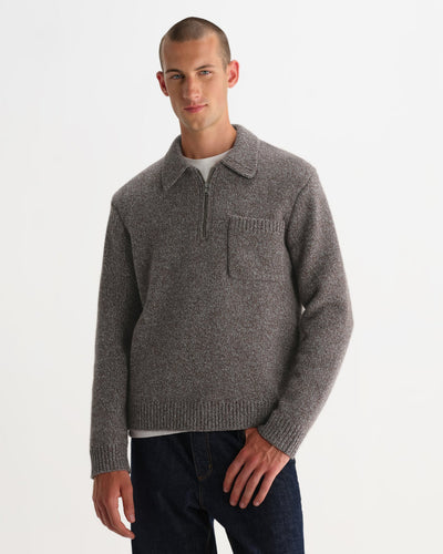 Alpha Zip Polo Twist Fleck Wool - Brown/Grey