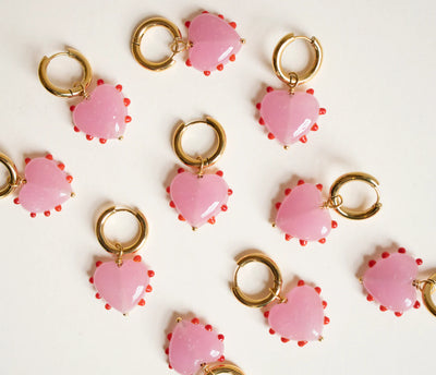 Milagros Heart Earrings - Pink