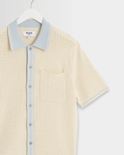 Belle Shirt Tipped Pointelle - Ecru / Pale Blue