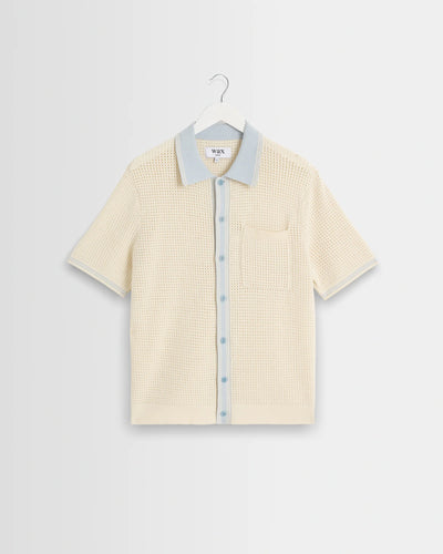 Belle Shirt Tipped Pointelle - Ecru / Pale Blue
