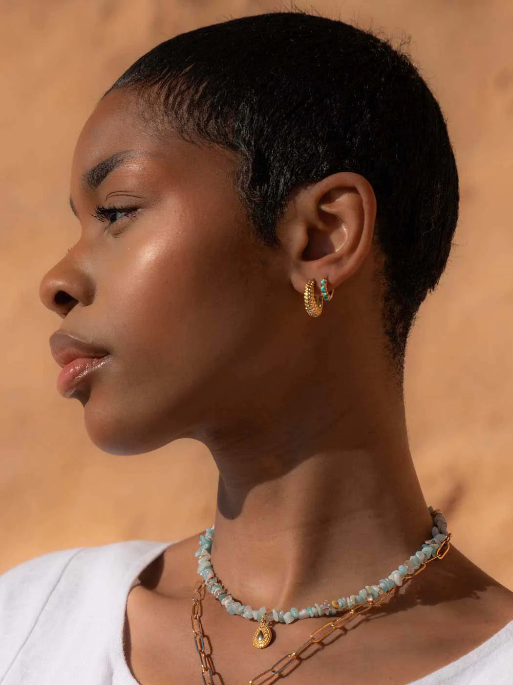 Iona Multi Turquoise Huggies - Gold Plating