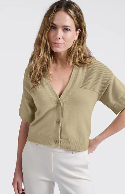 Cardigan with Ribbed Details - Soft Green