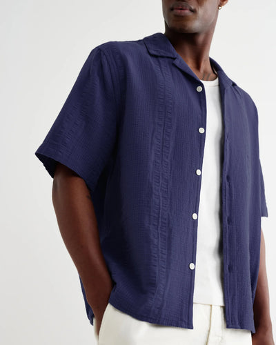 Didcot Shirt Double Weave Grid - Dark Blue