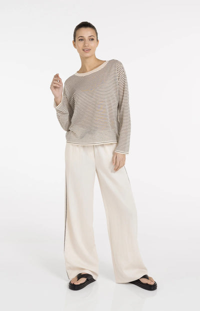 Fine Knitted Stripe Sweater - Creme Beige Dessin