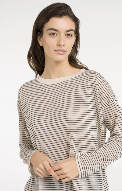 Fine Knitted Stripe Sweater - Creme Beige Dessin