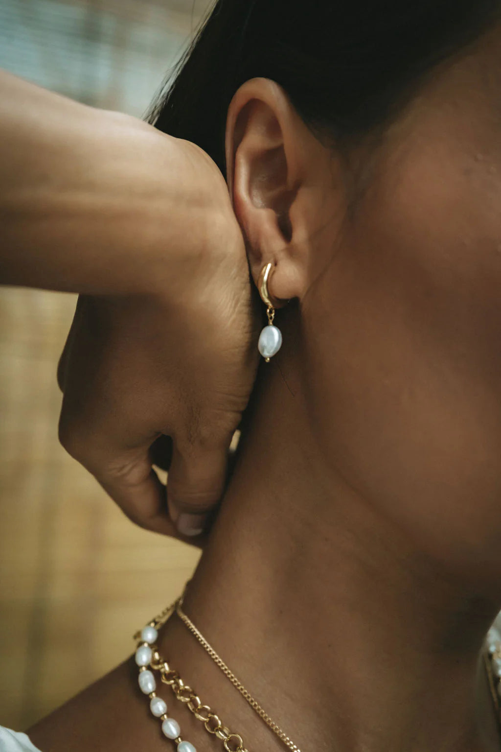 Alessia Pearl Hoops - Gold Plating/Freshwater Pearl