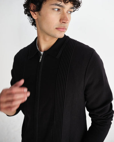 Lennox  Striped Zip Polo - Black