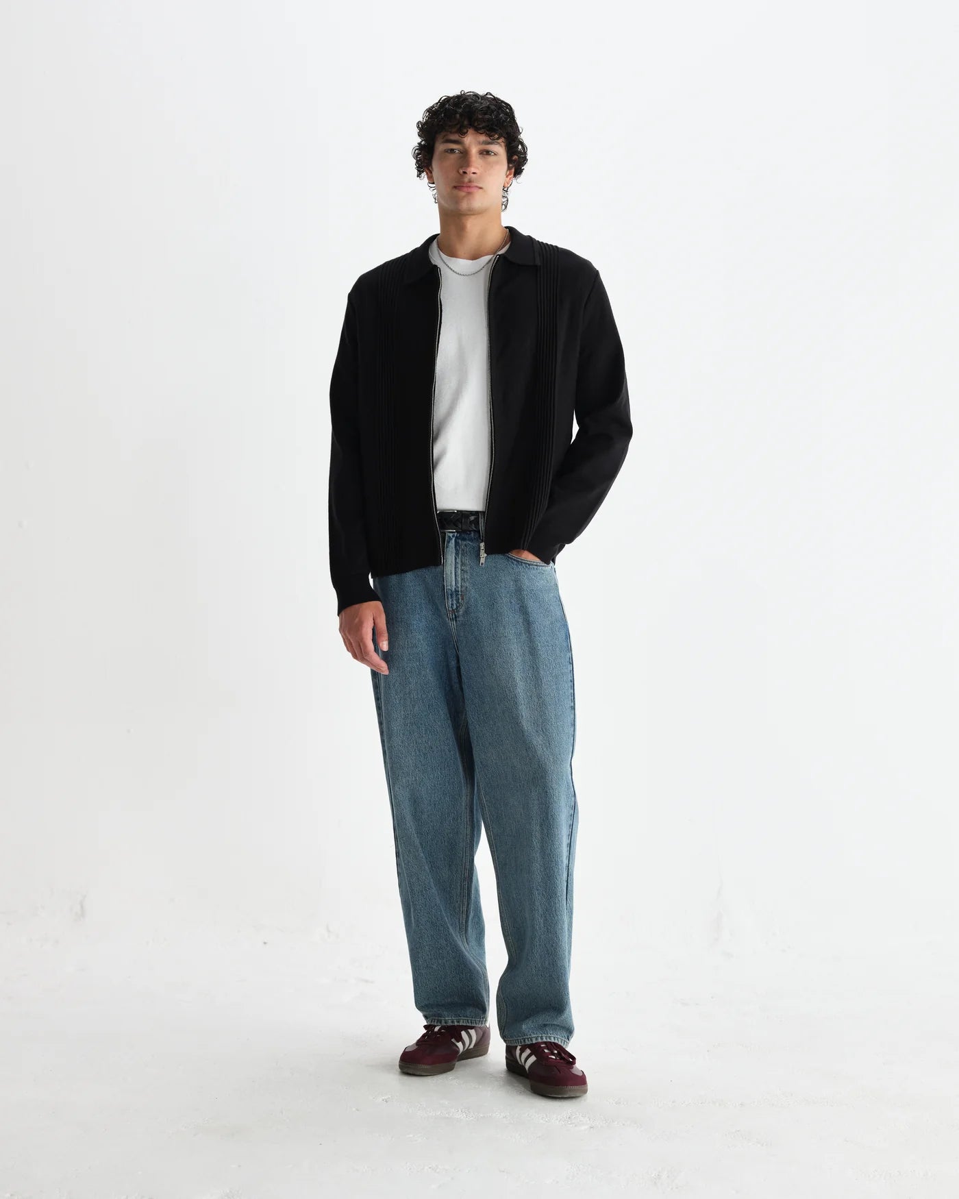 Lennox  Striped Zip Polo - Black