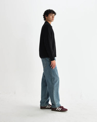 Lennox  Striped Zip Polo - Black