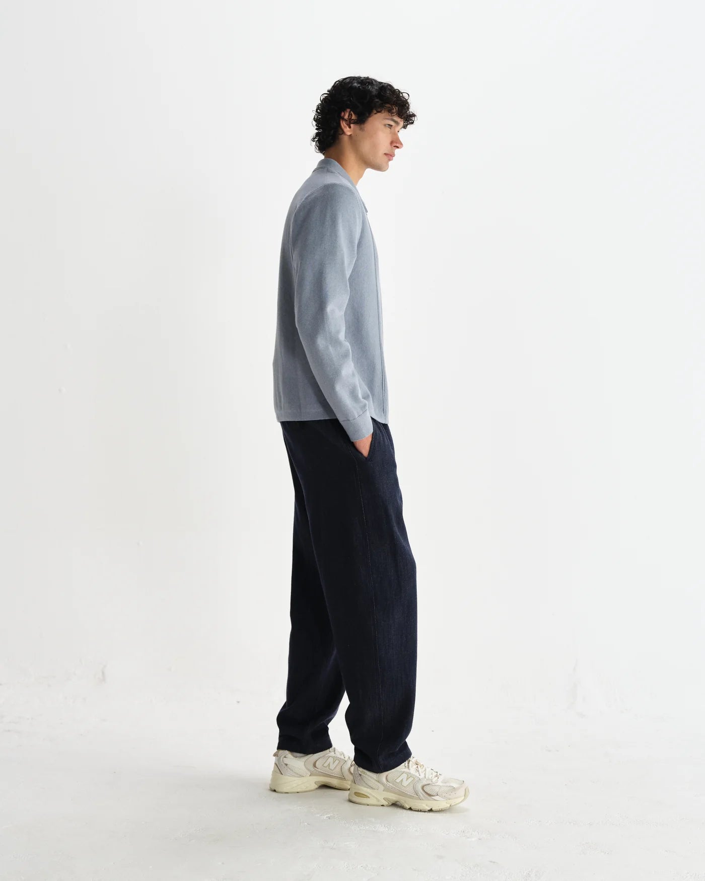 Lennox Striped Zip Polo - Grey Blue Milano