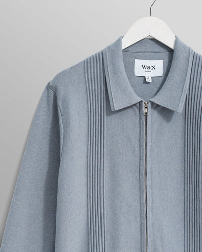 Lennox Striped Zip Polo - Grey Blue Milano