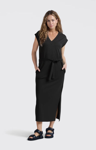 V - Neck T-Shirt Dress - Washed Black