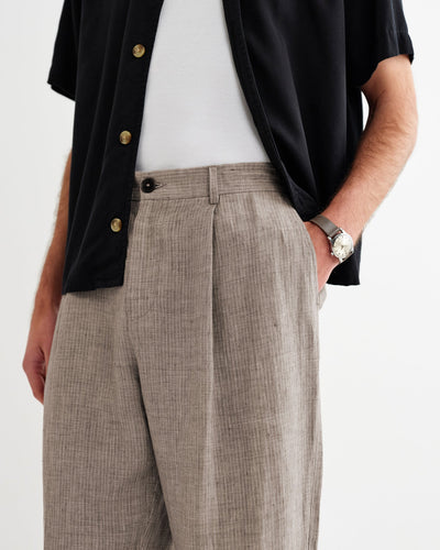 Malham Linen Trousers - Natural / Brown Stripes