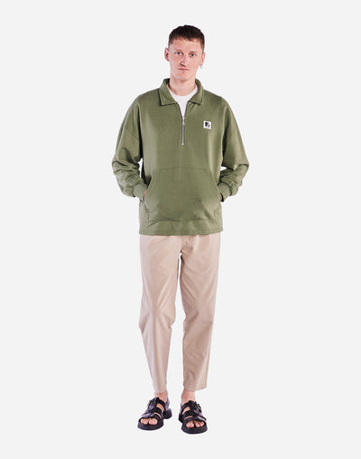 Manso Zipped Sweatshirt - Olive Green