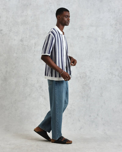 Porto Crochet Knitted Shirt - Blue & Ecru