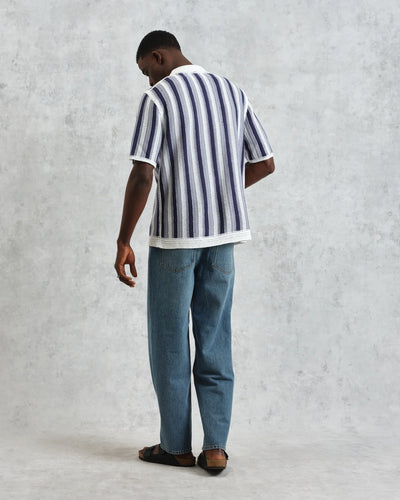 Porto Crochet Knitted Shirt - Blue & Ecru