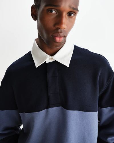 Rowhill Panelled Loopback Rugby Shirt - Blue/Navy