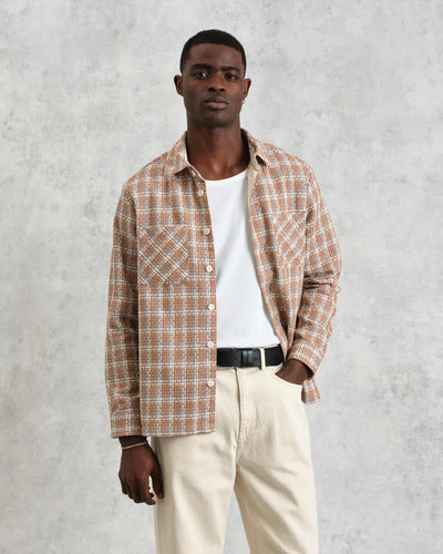 Whiting Overshirt - Tan and Multicolour Ladder Check