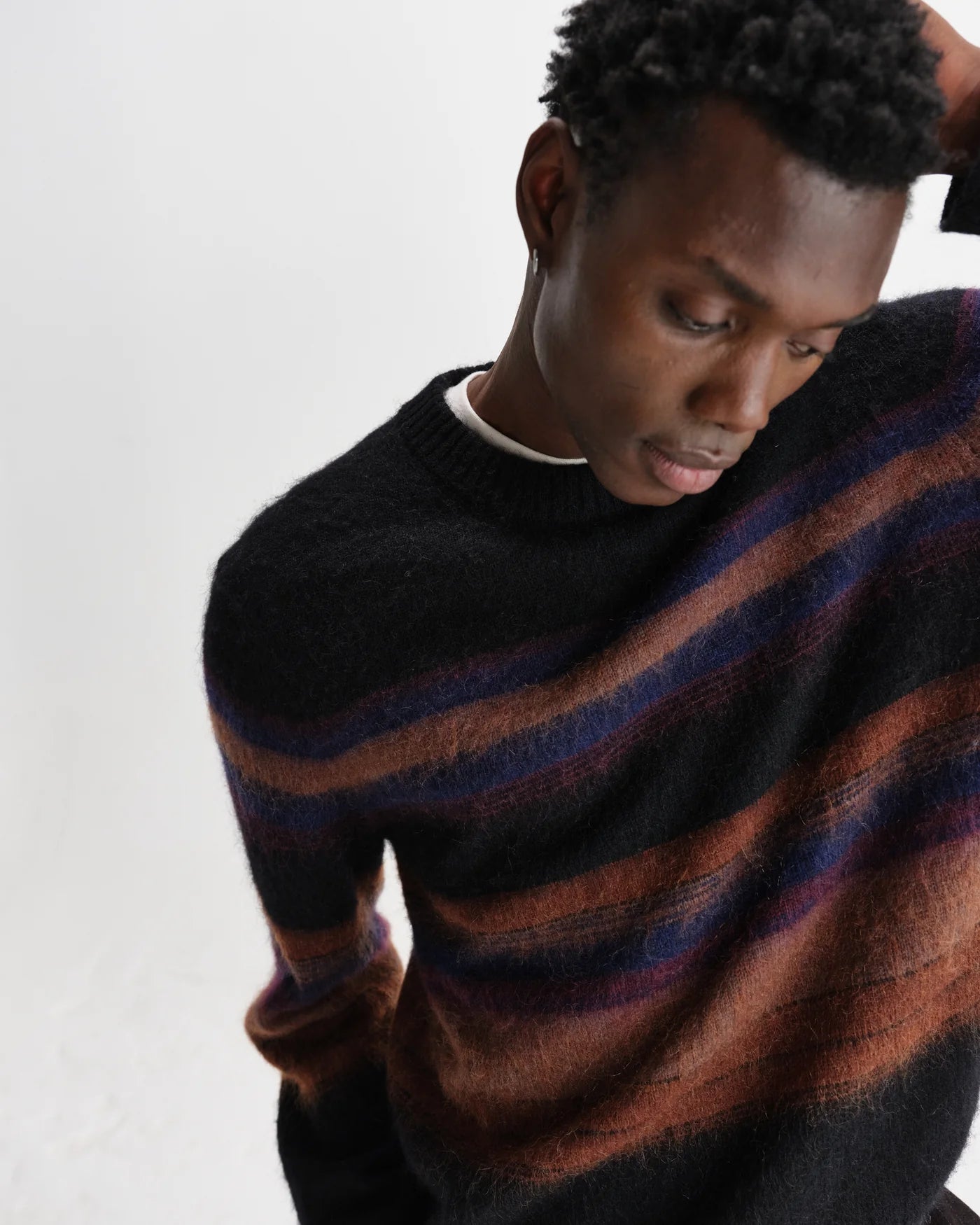Wilde Crew Brush Stripe Jumper - Black/Dark Multi