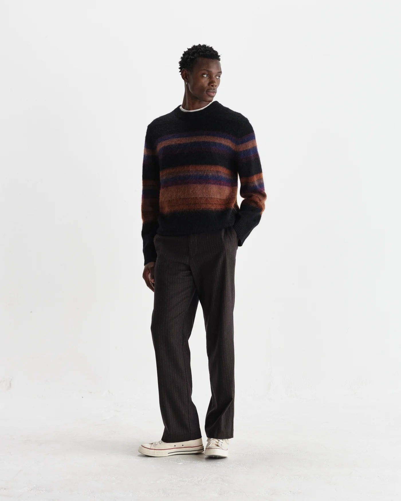 Wilde Crew Brush Stripe Jumper - Black/Dark Multi