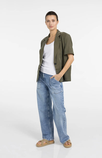 Woven Short Sleeve Blazer - Army Green