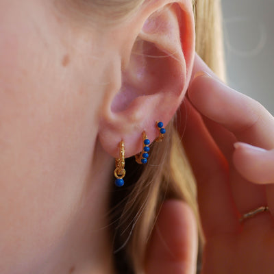 Paula 10mm Hoops - Gold/Navy Blue