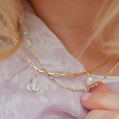 Lola Necklace - Gold/Sky