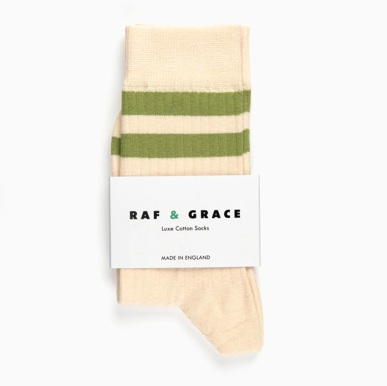Luxe Cotton Ribbed Socks - Ecru / Sage Green Stripe