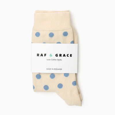 Luxe Cotton Socks - Polka Dot Blue/Ecru