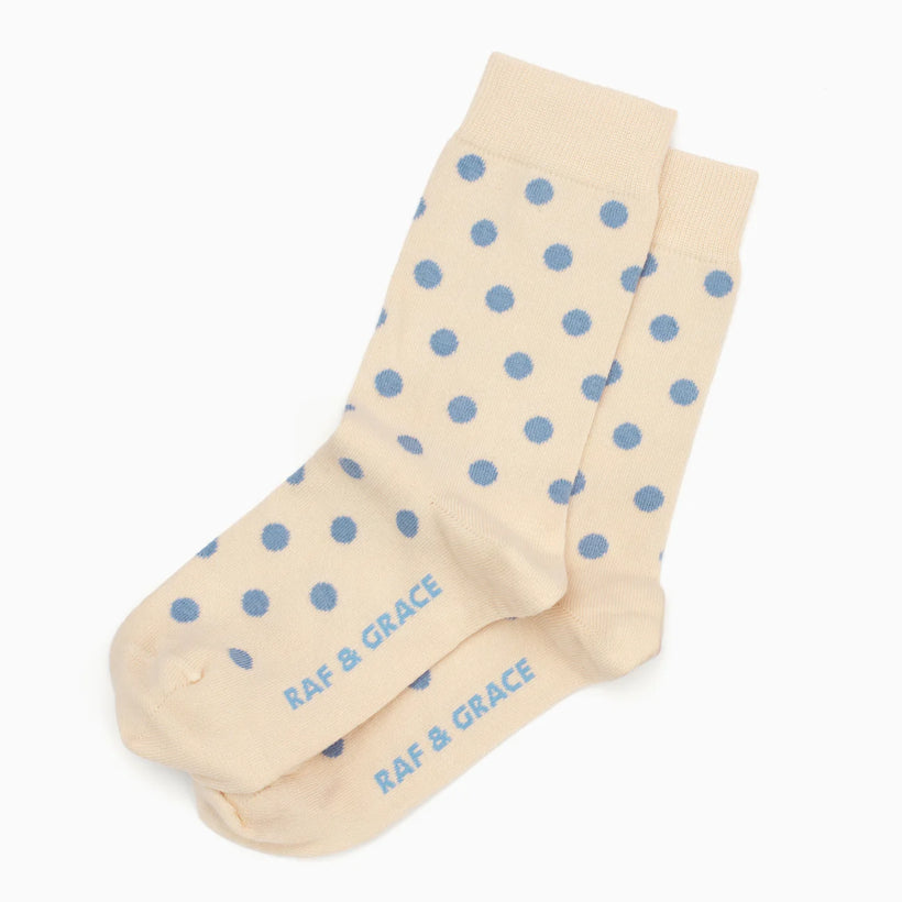Luxe Cotton Socks - Polka Dot Blue/Ecru