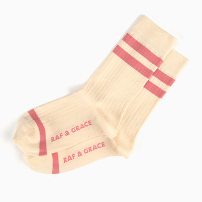 Luxe Cotton Ribbed Socks - Ecru / Rose Pink Stripe