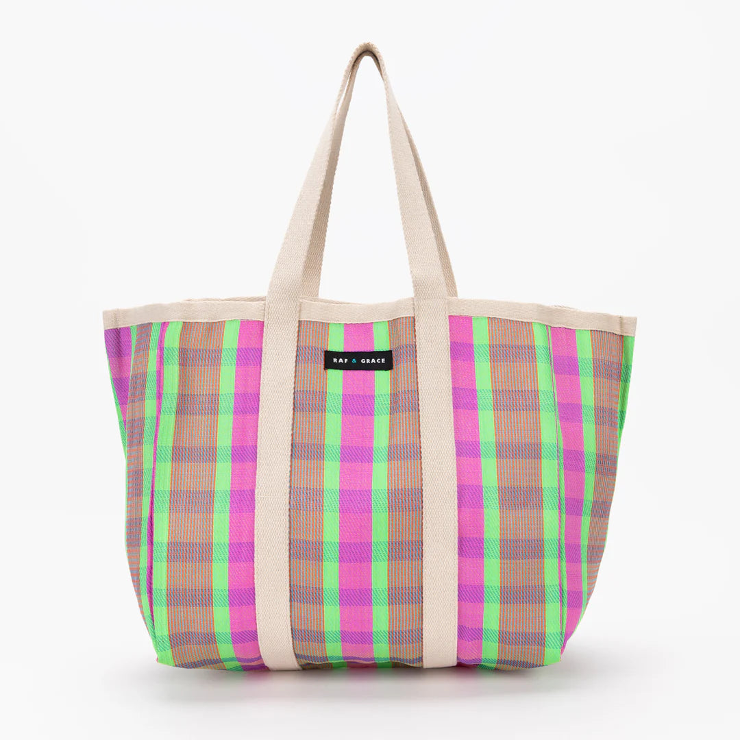 Large Shopper Bag - Bright Pink & Green