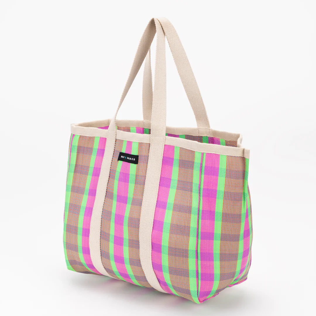 Large Shopper Bag - Bright Pink & Green