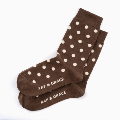 Luxe Cotton Socks - Polka Dot Ecru/Coffee