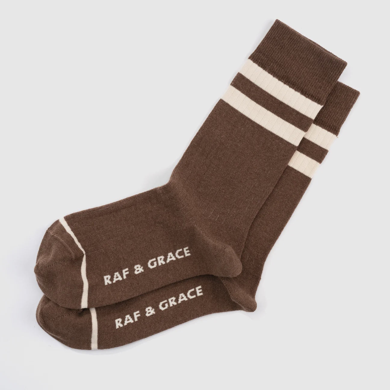 Luxe Cotton Ribbed Socks - Coffee / Ecru Stripe