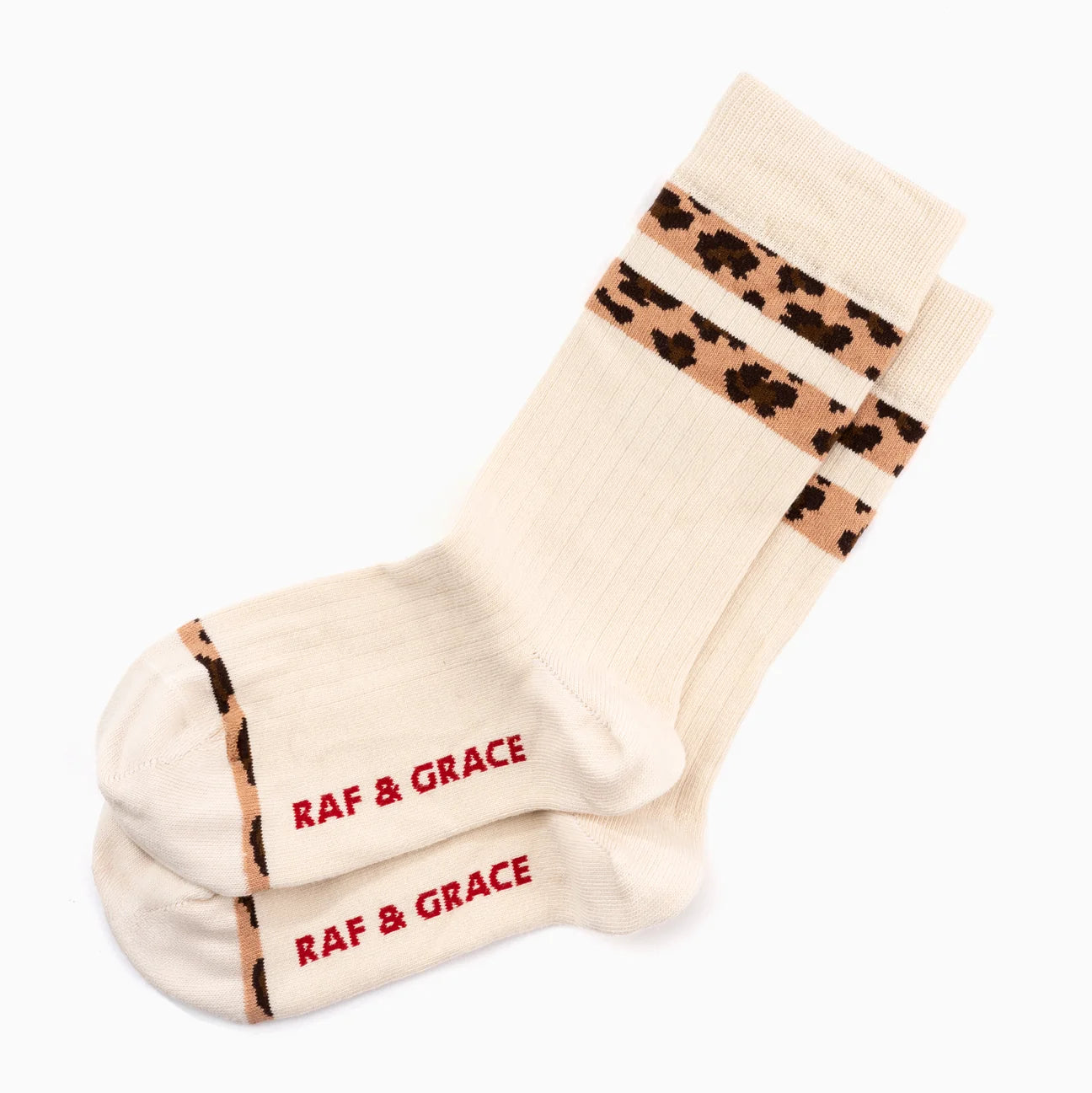 Luxe Cotton Ribbed Socks - Ecru / Leopard Stripe