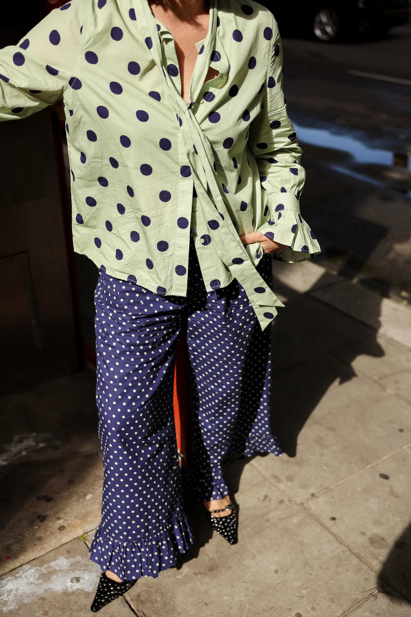 Corina Polka Dot Set - Green/Blue Melange