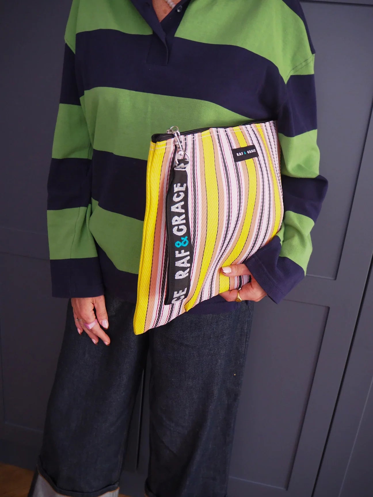 Large Pouch - Pale Pink/Yellow/Black