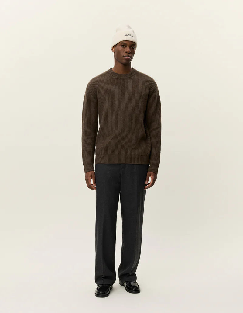 Eddie Wool Rib Crewneck - Teak