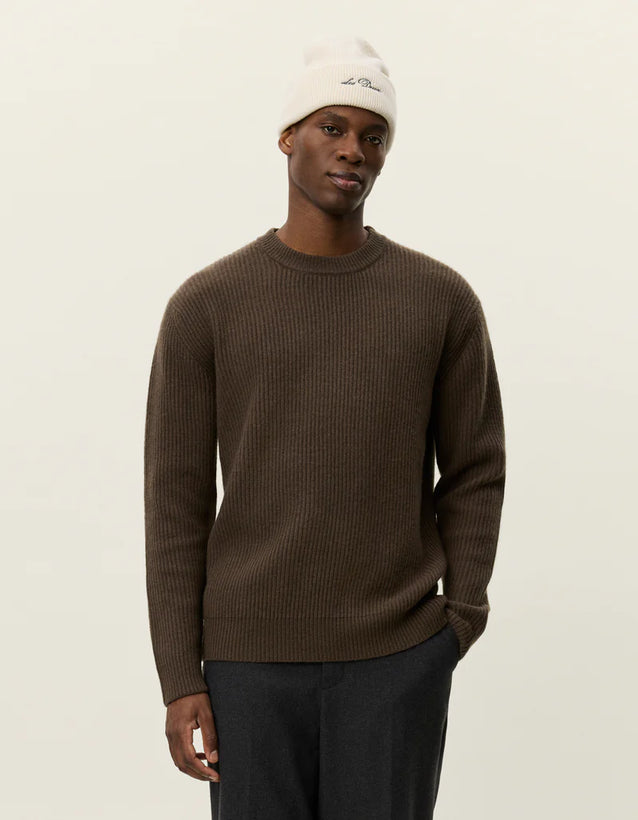 Eddie Wool Rib Crewneck Knit - Teak Brown
