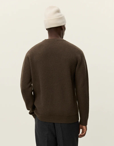 Eddie Wool Rib Crewneck Knit - Teak Brown