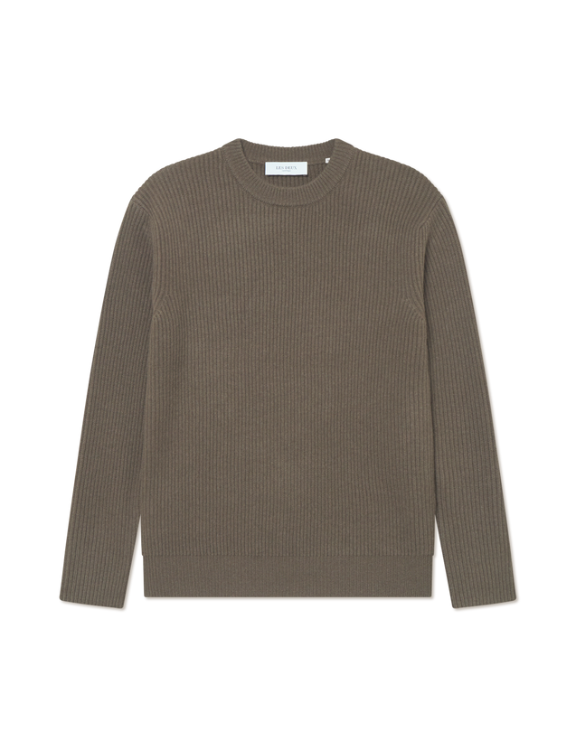 Eddie Wool Rib Crewneck Knit - Teak Brown