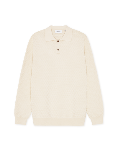Billy Weave Knitted LS Polo - Light Ivory