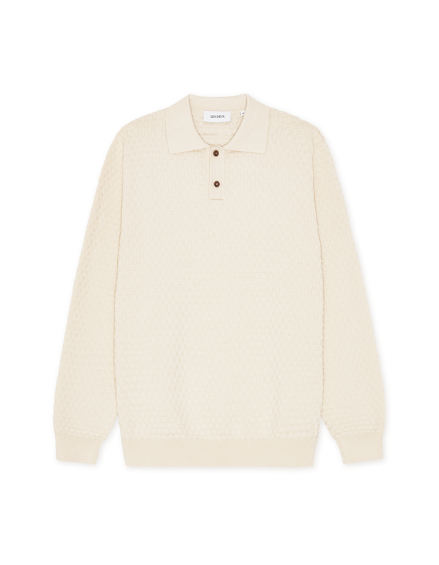 Billy Weave Knitted LS Polo - Light Ivory
