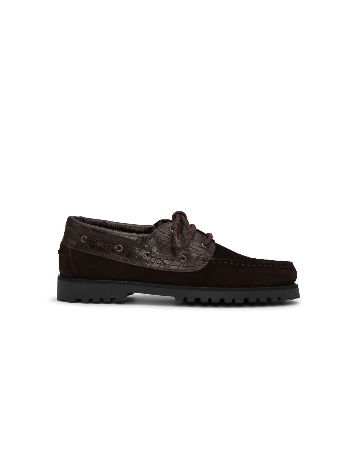 Croco Mix Boatshoe - Mole Brown