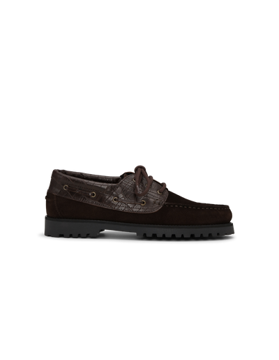 Croco Mix Boatshoe - Mole Brown