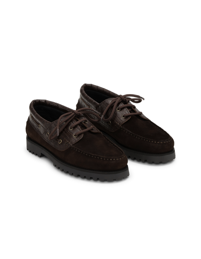 Croco Mix Boatshoe - Mole Brown